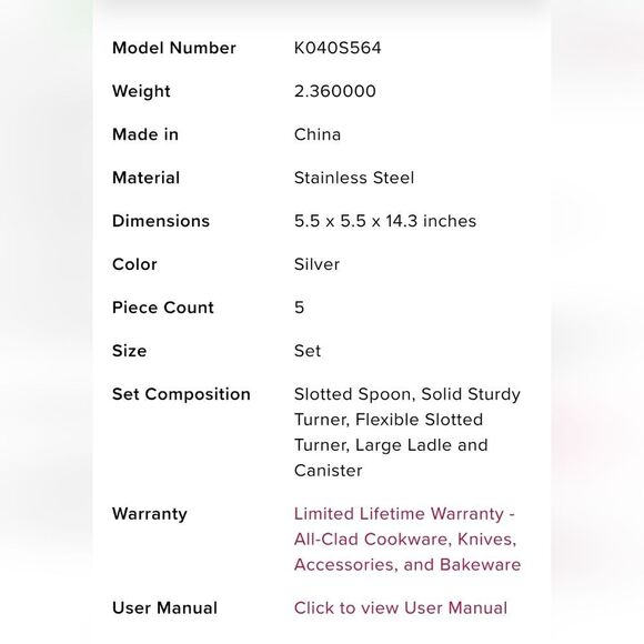 All-Clad Stainless Steel w/Nylon 5-PC Tool Set - Picture 12 of 16
